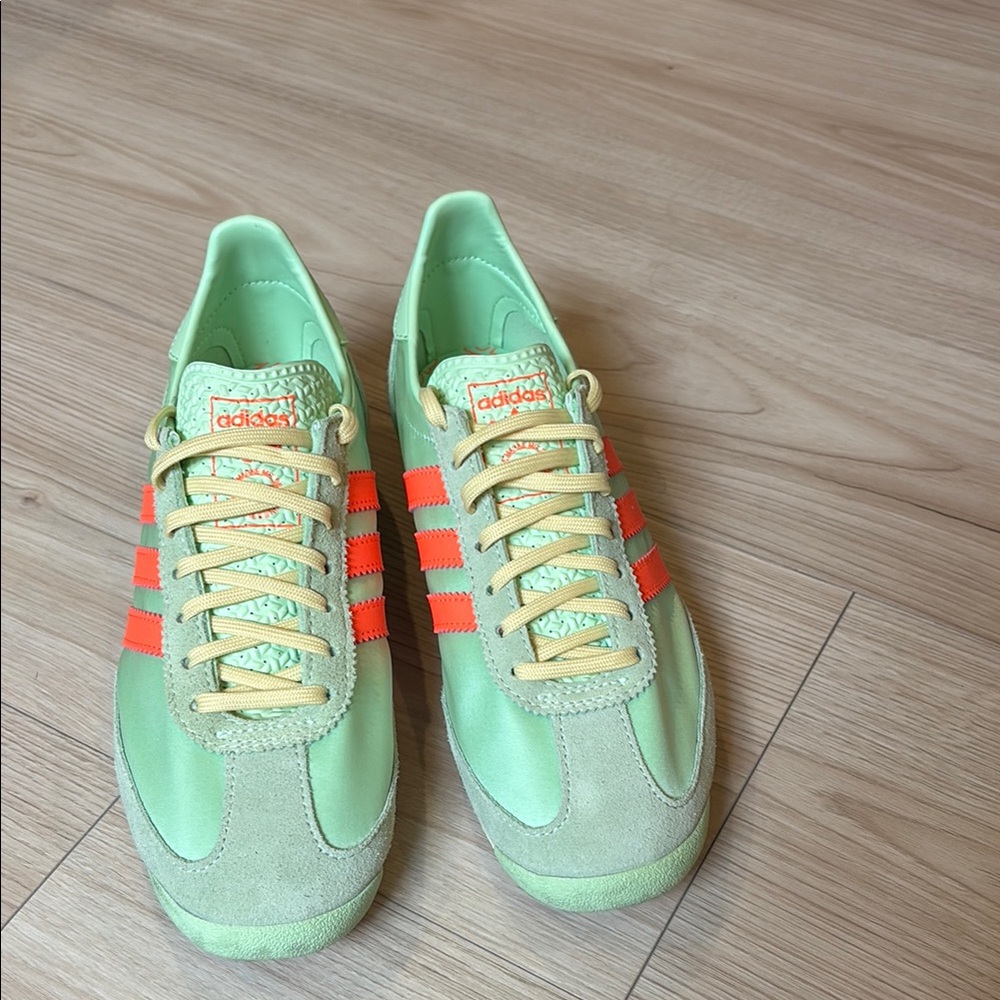 adidas Women's SL72 OG Mint Green Sneakers with Orange Stripes